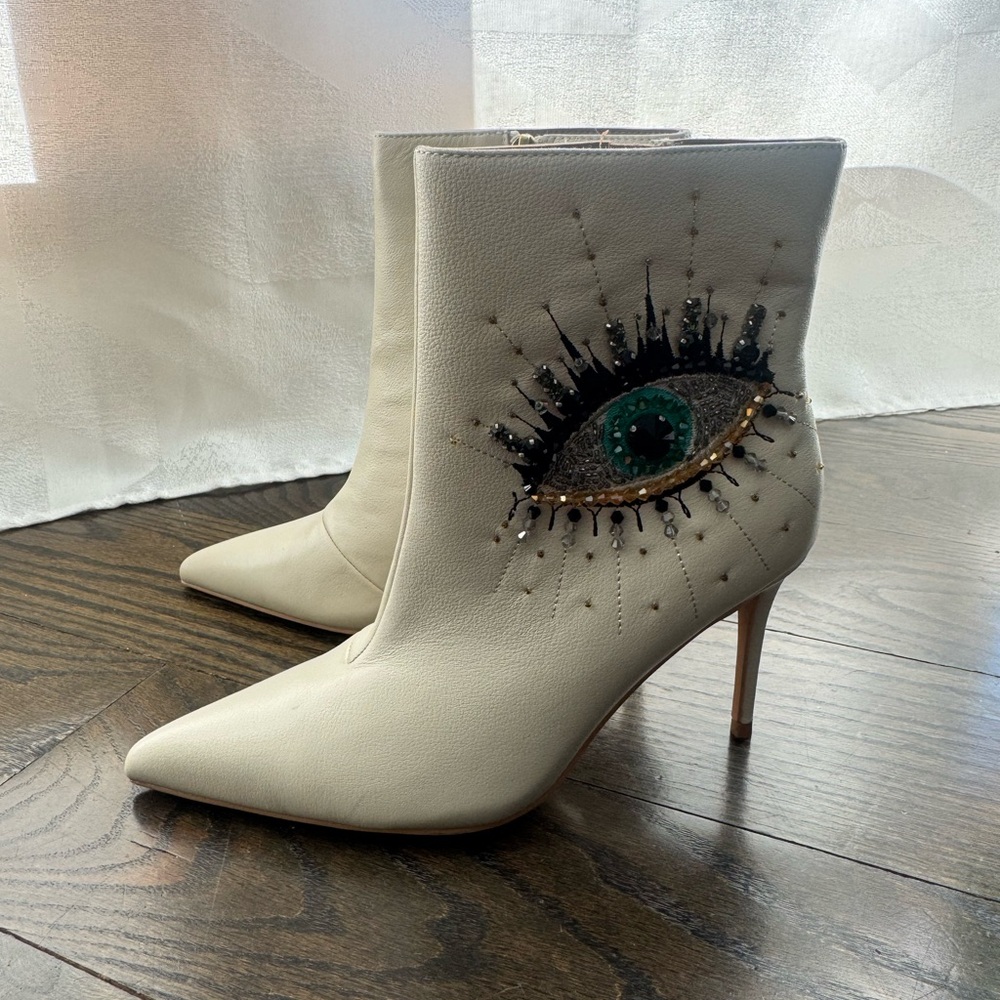 Embellished Cream Ankle Boots